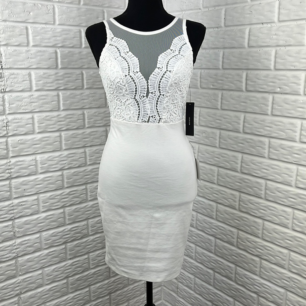 LULUS White Lace and Sheer Bodycon Stretch Short Dress size XS NWT